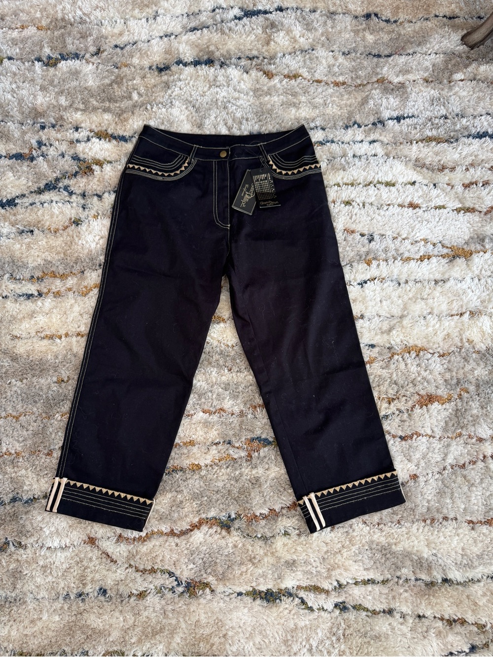 Women’s Black Embroidered Cuffed Jeans